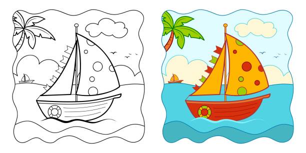 Boat coloring pages stock illustrations royalty