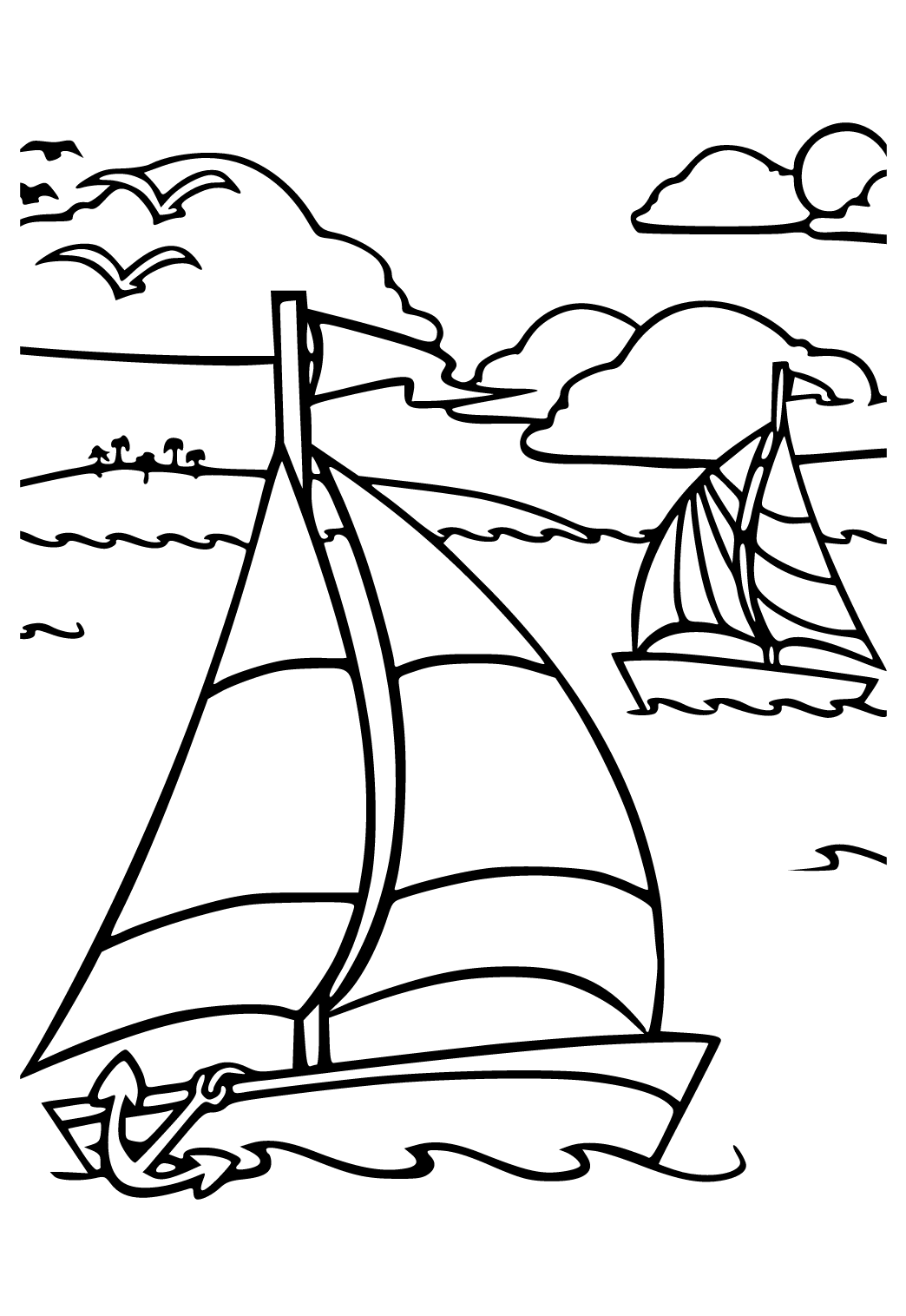 Free printable boat sea coloring page for adults and kids