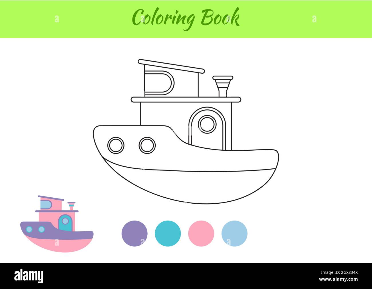 Coloring book boat for children educational activity page for preschool years kids and toddlers with transport printable worksheet cartoon colorful stock vector image art