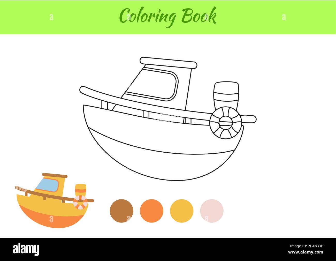 Coloring book ship for children educational activity page for preschool years kids and toddlers with transport printable worksheet cartoon colorful stock vector image art