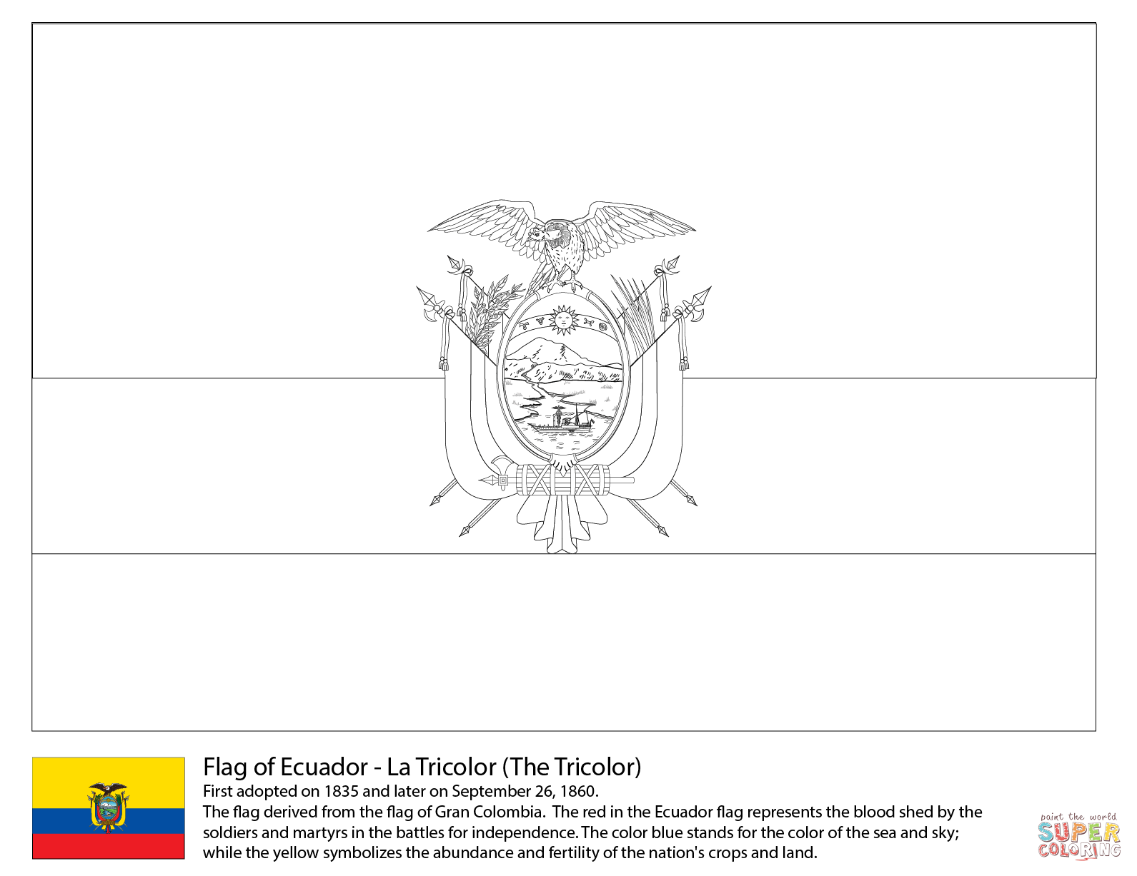 Ecuador flag coloring page free printable coloring pages