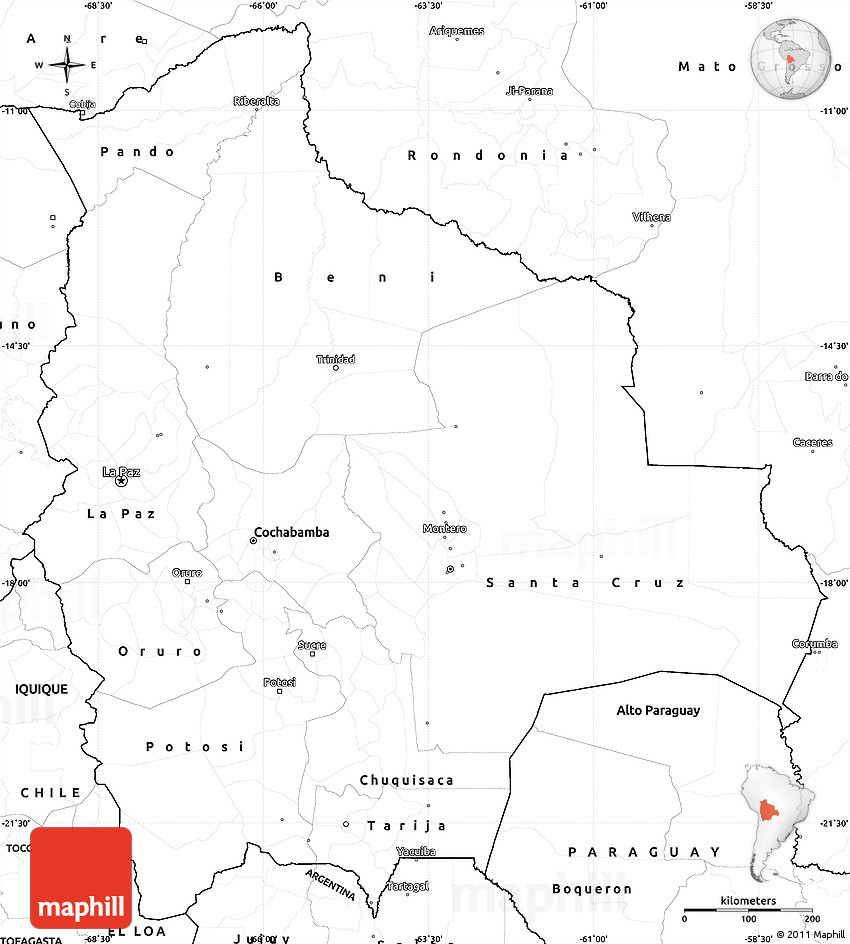 Blank simple map of bolivia