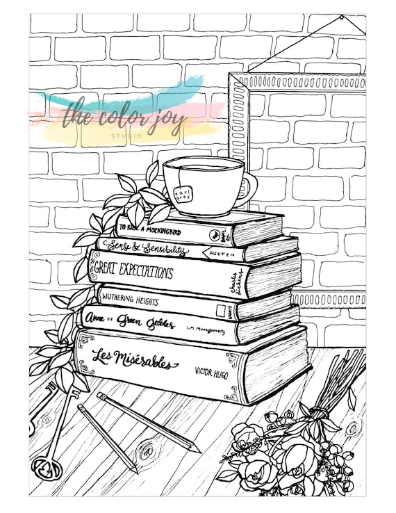 Classic books printable coloring page