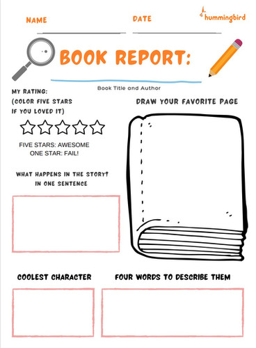 Book report printable hummingbird