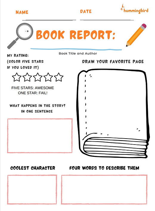 Book report printable hummingbird