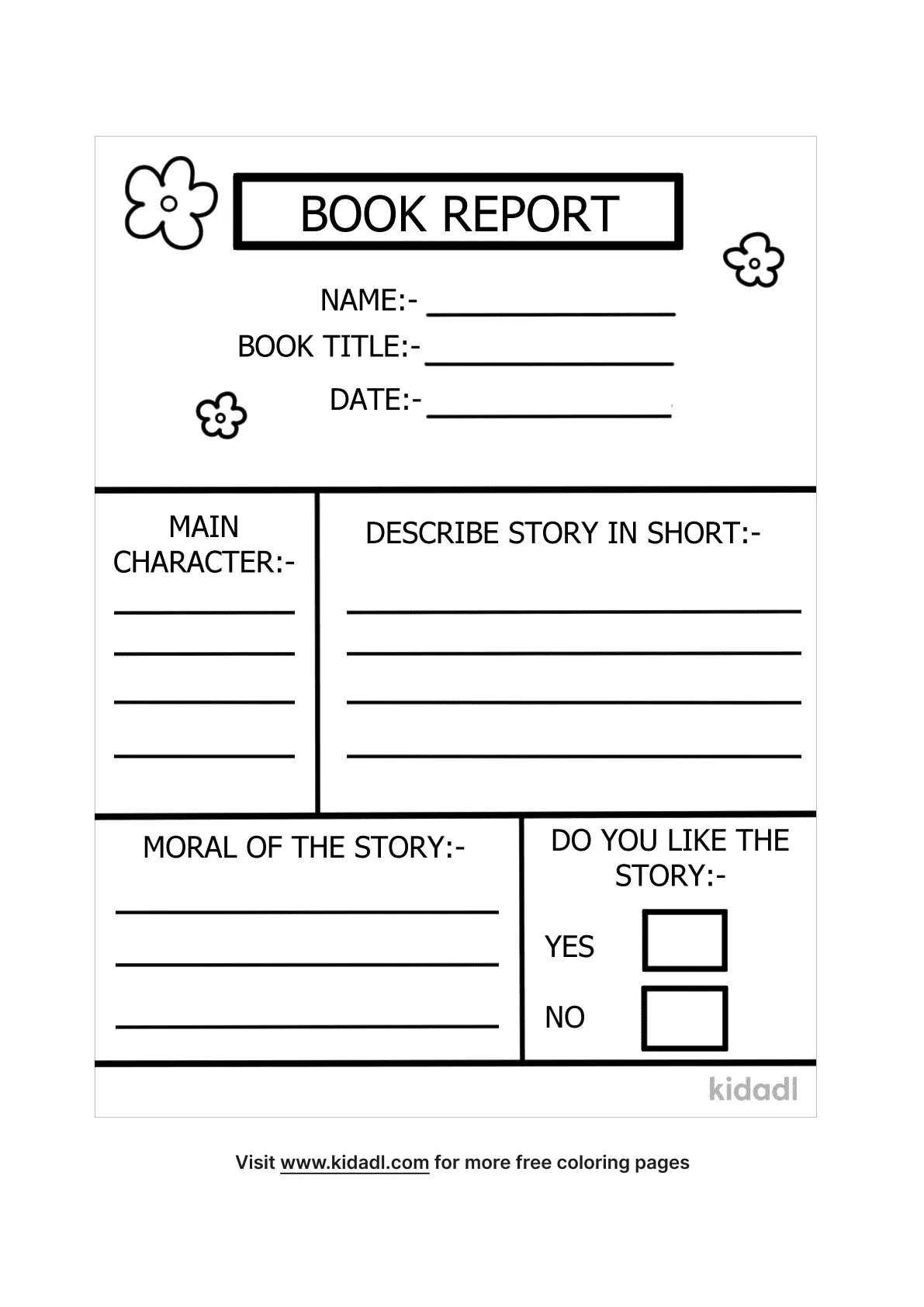 Free book report template coloring page coloring page printables