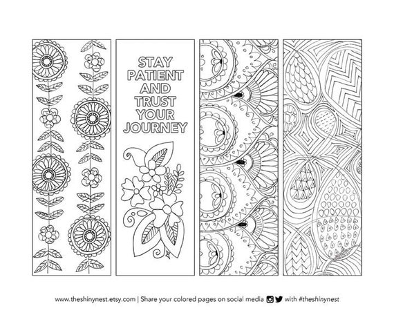 Coloring bookmarks printable coloring page printable bookmark plicated colouring pages for adults instant download