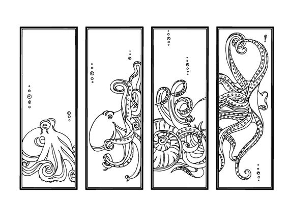 Octopus diy bookmarks set of printable coloring page adult coloring pages instant download gifts for bookworms zendoodle download now