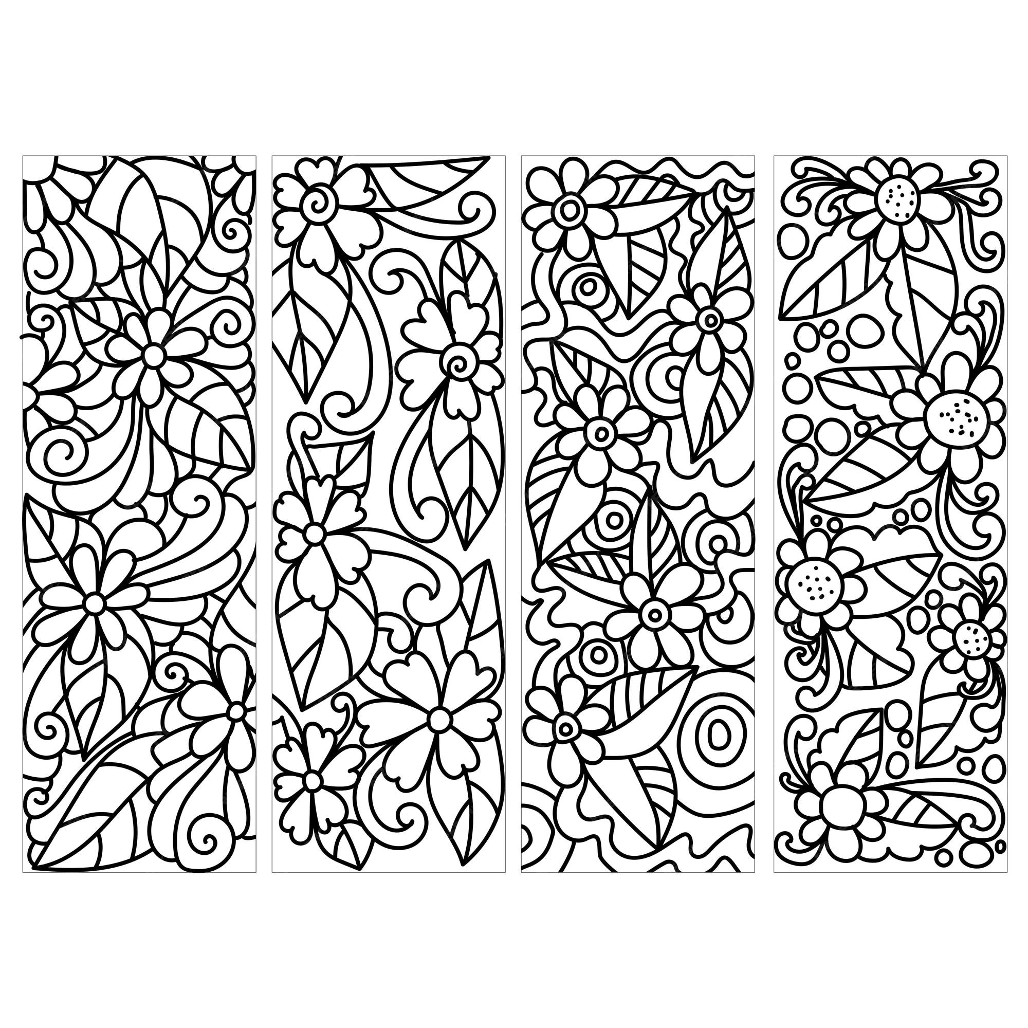 Premium vector set of bookmarks with floral motifs coloring pages for adults and kids