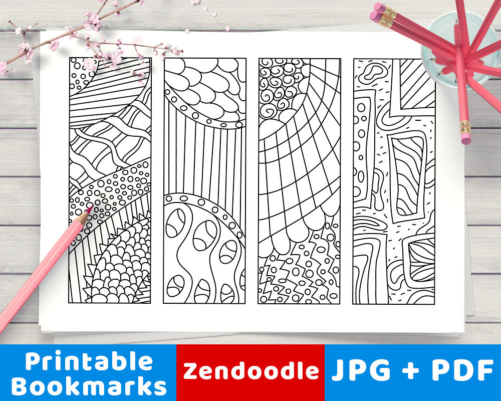 Zendoodle coloring page bookmark printables the digital download shop