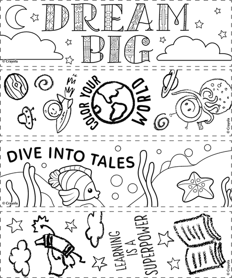 Free dream big printable bookmarks to color