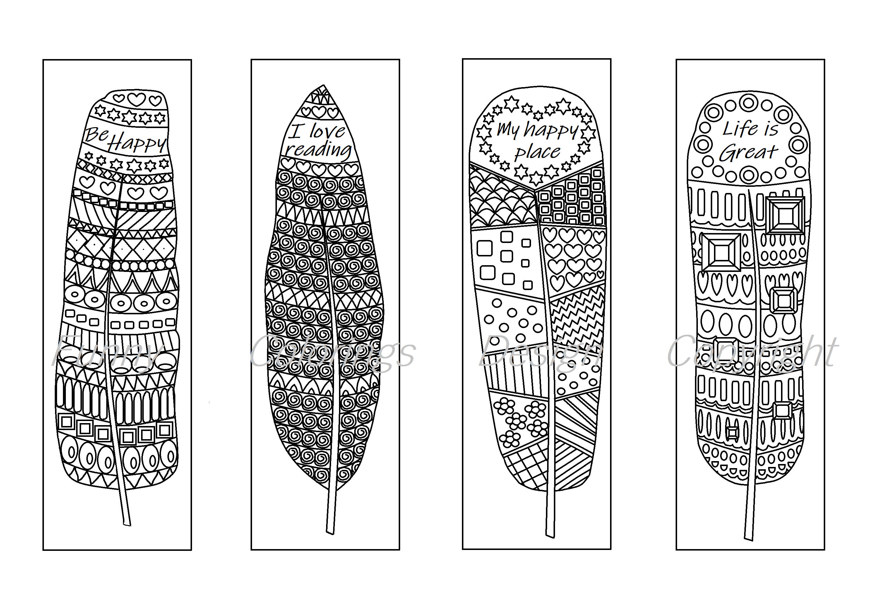 Coloring printable bookmarks feathers coloring bookmark for adults by funny colorings