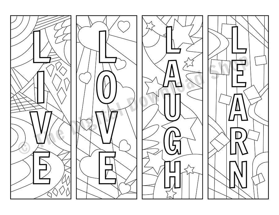 Live love coloring page bookmark printables the digital download shop