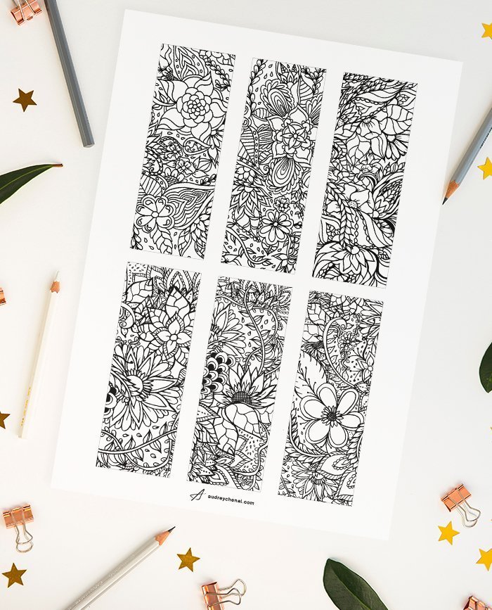 Free diy printable floral coloring bookmarks instant digital download