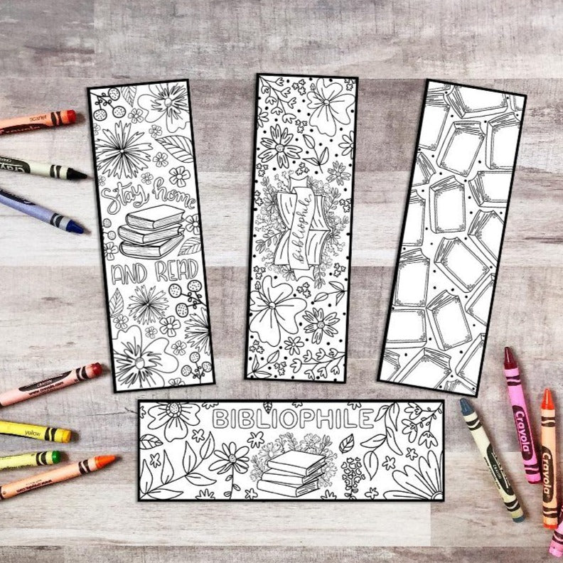 Printable book lover coloring bookmarks digital download â emily cromwell designs