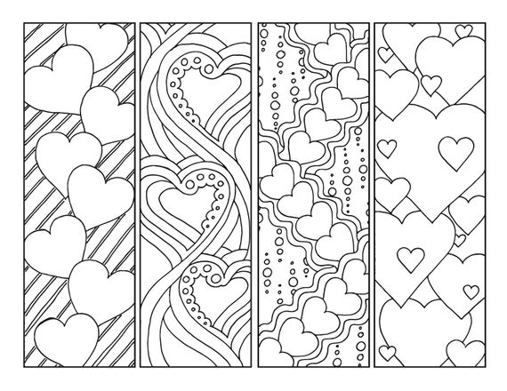 Diy romantic bookmarks set of printable coloring page adult coloring pages instant download gifts for bookworms heart decoration