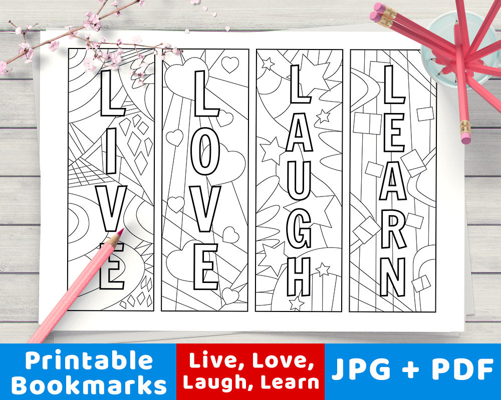 Live love coloring page bookmark printables the digital download shop