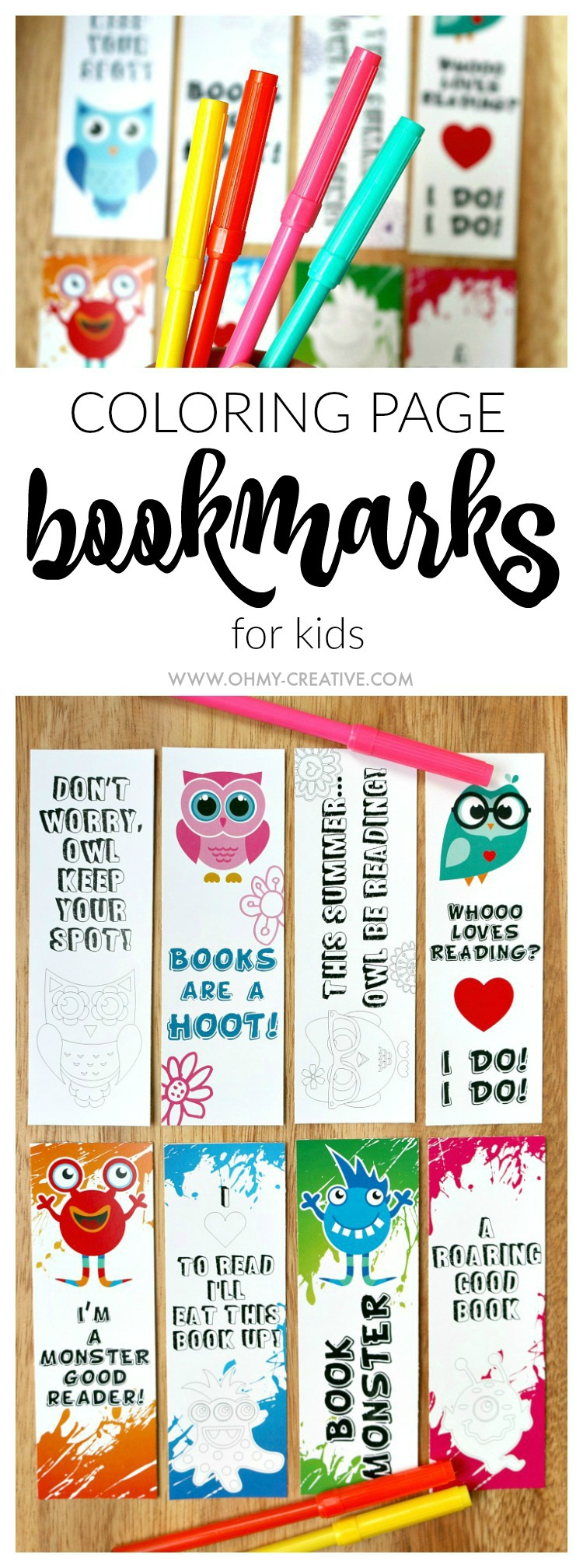 Printable bookmark coloring pages for kids