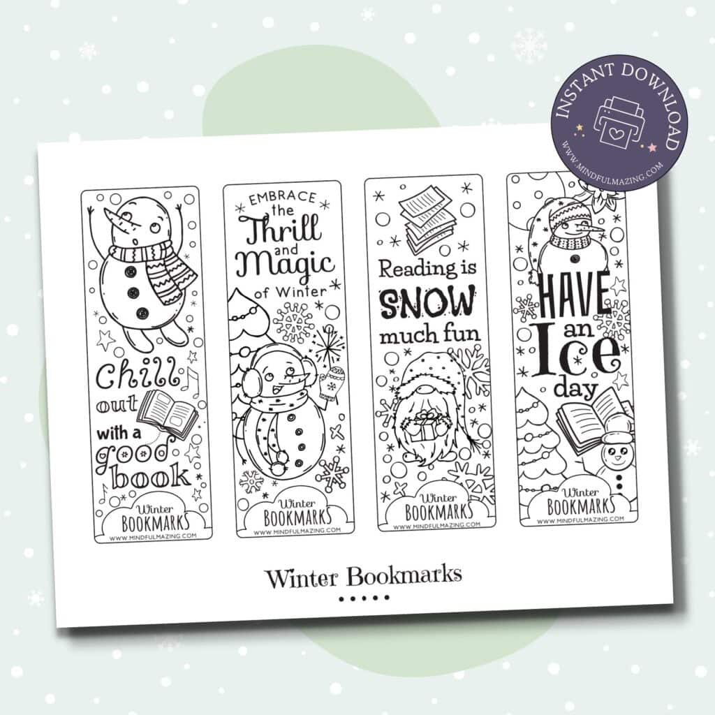 Free printable winter coloring bookmarks â