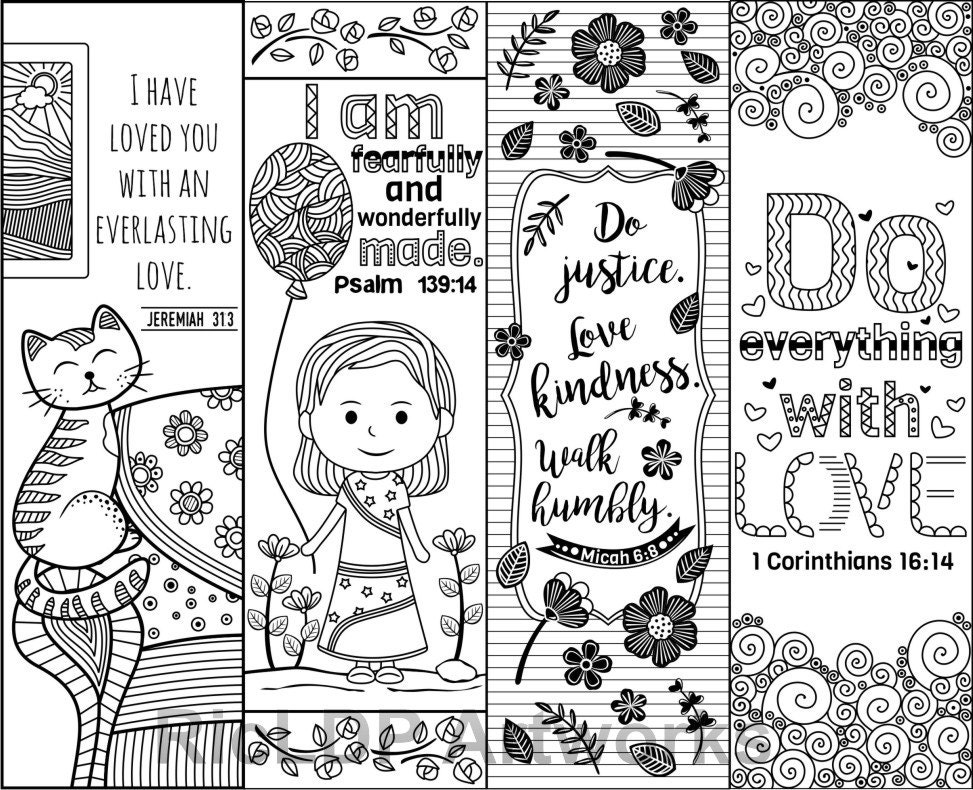 Bible verse coloring bookmarks for kids scripture markers for sunday school cute art doodles digital download