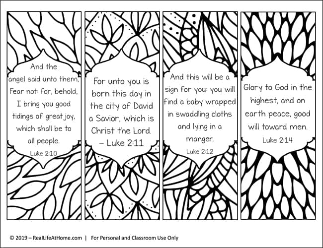 Free printable religious christmas bookmarks to color for kids and adults