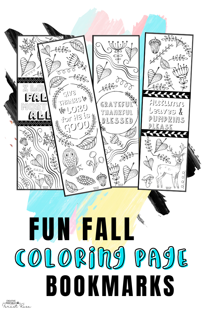 Printable fall coloring page bookmarks