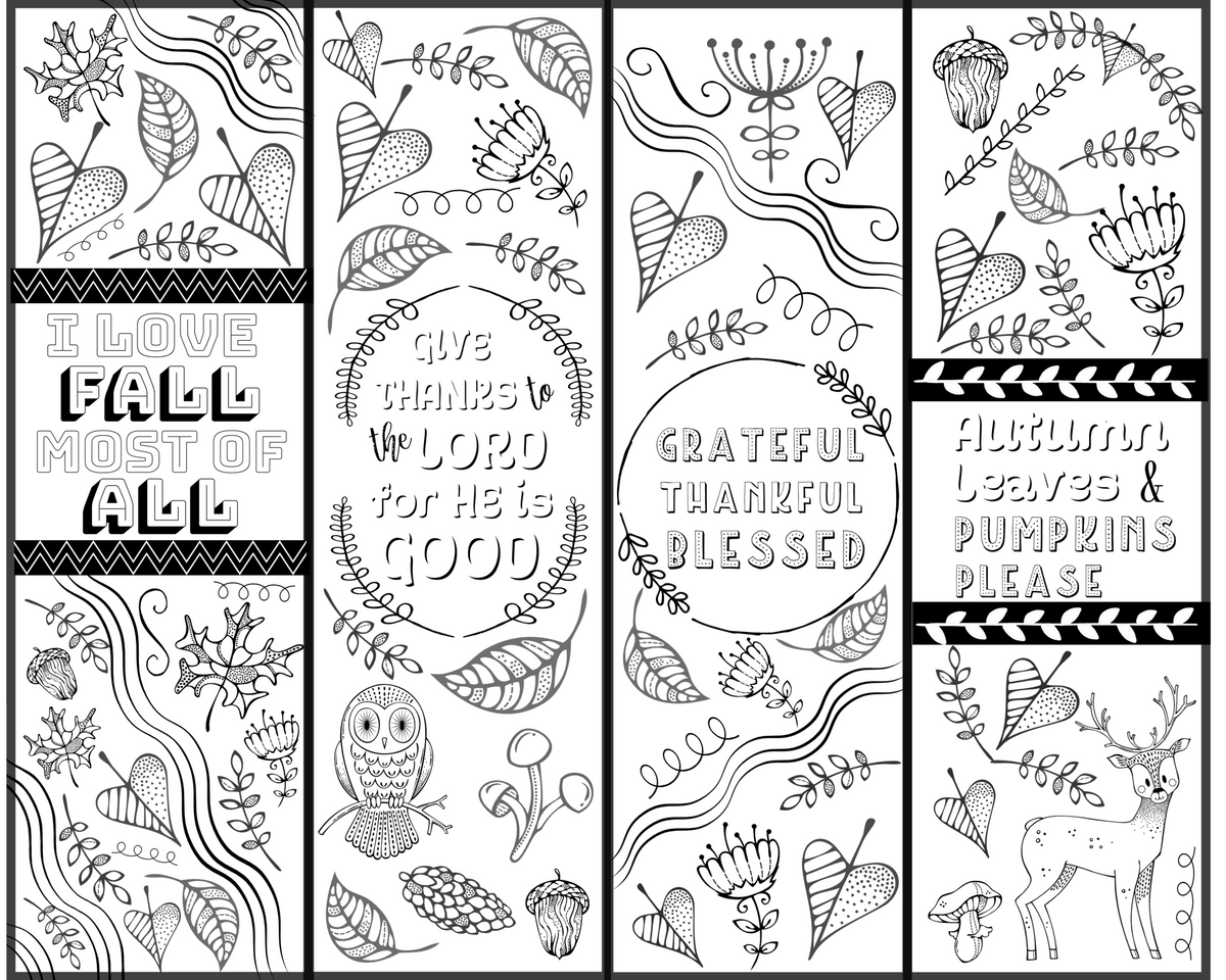 Printable fall coloring page bookmarks