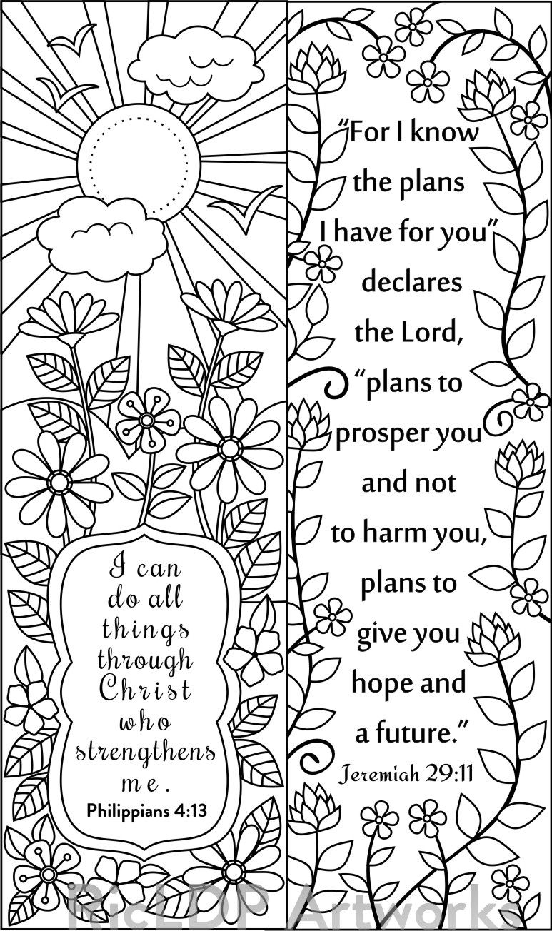 Coloring bookmarks with inspiring bible verses scripture