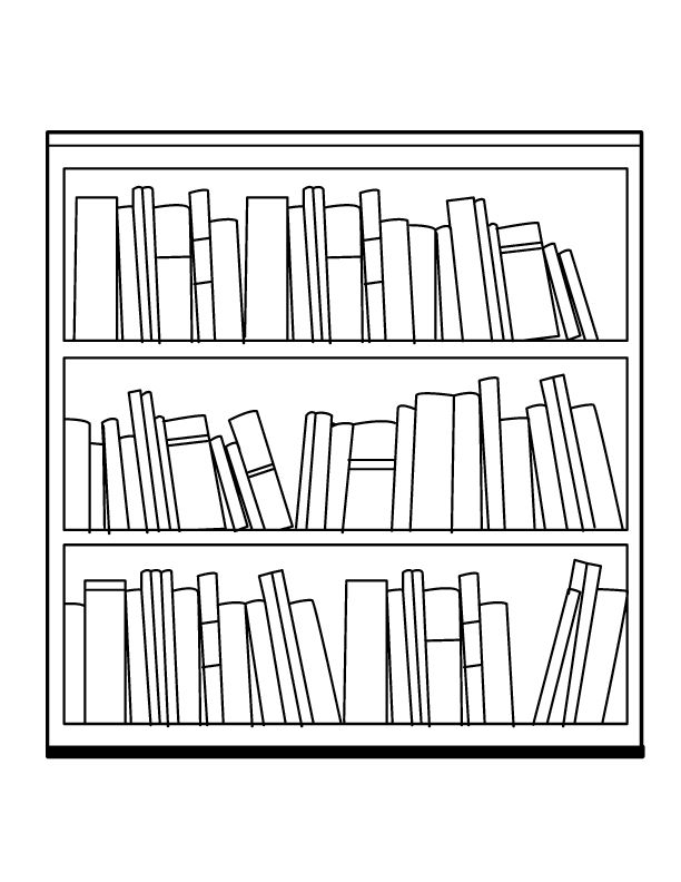 Coloring pages bookshelves clipart black and white