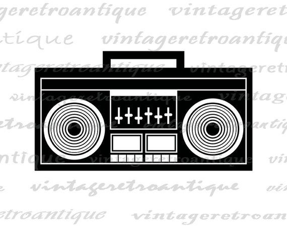 Printable boombox digital image download radio stereo graphic vintage music clip art for iron on transfers prints etc dpi no
