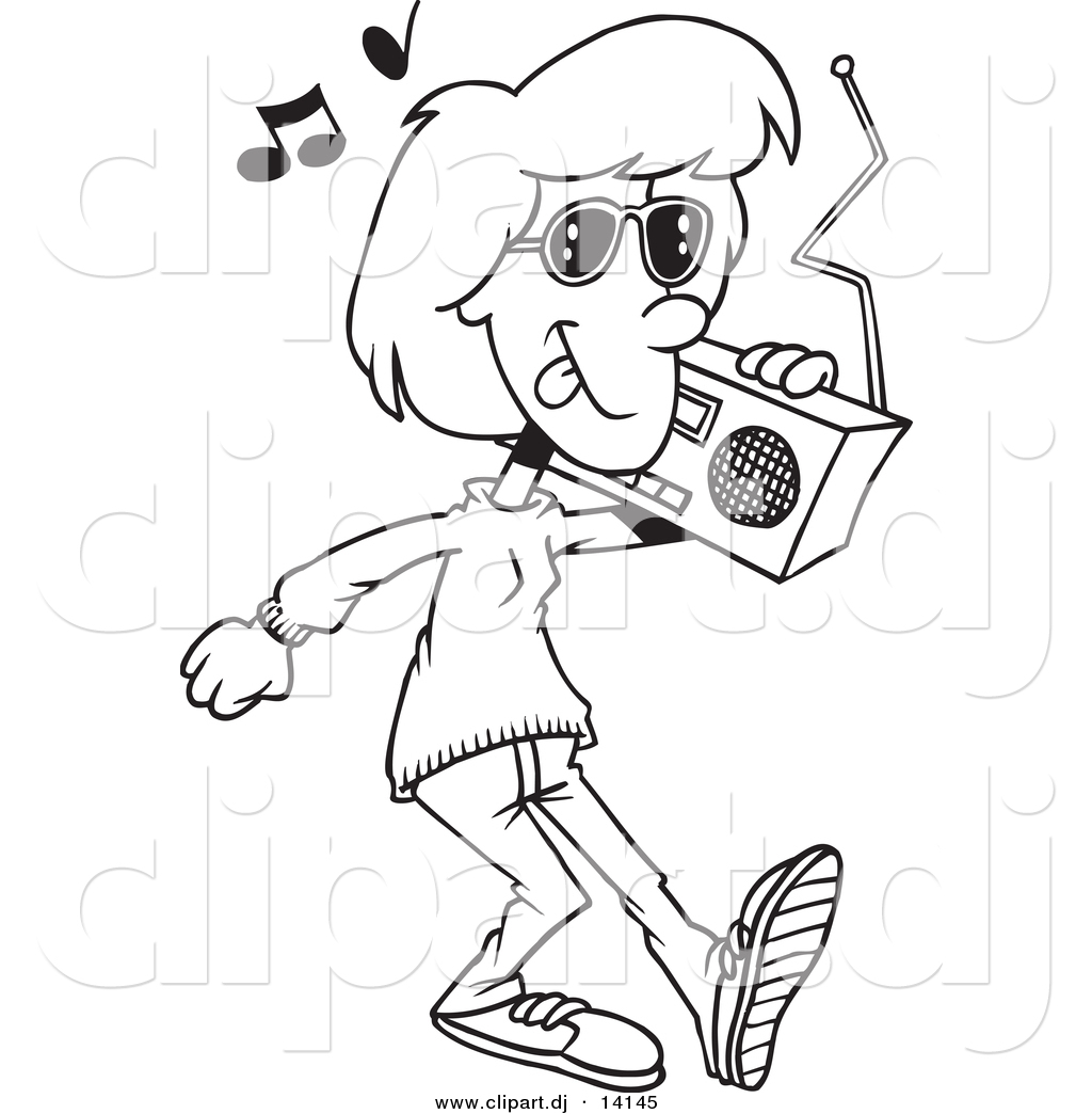 Vector of cartoon girl carrying a boom box