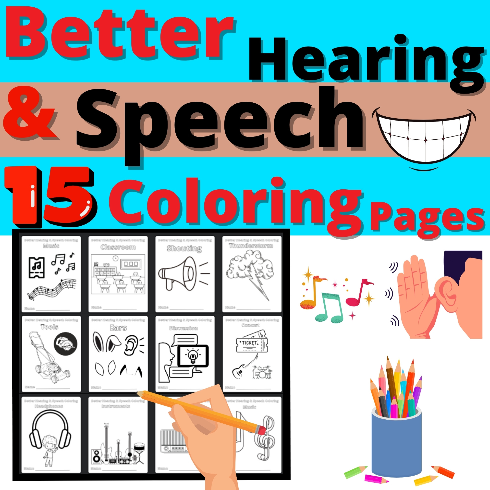 Better hearing and speech month craft art coloring pages resource activity made by teachers
