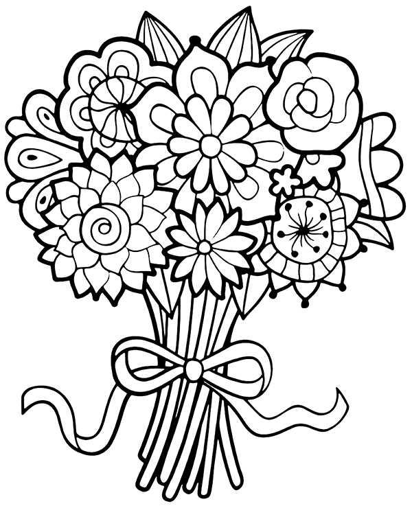 Free flowers bouquet coloring page to print