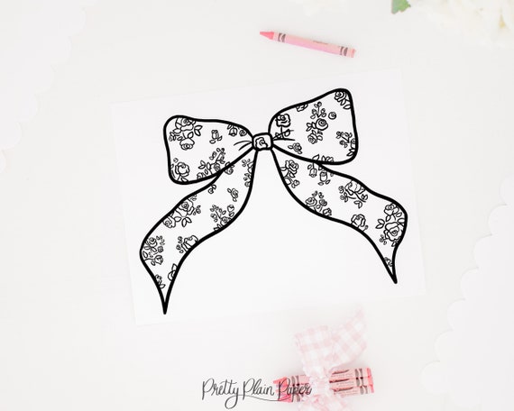 Floral bow coloring page x printable floral bow baby