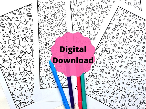 Bow coloring pages cute printables coloring pages for kids simple adult coloring pages for relaxation pdf printable instant download