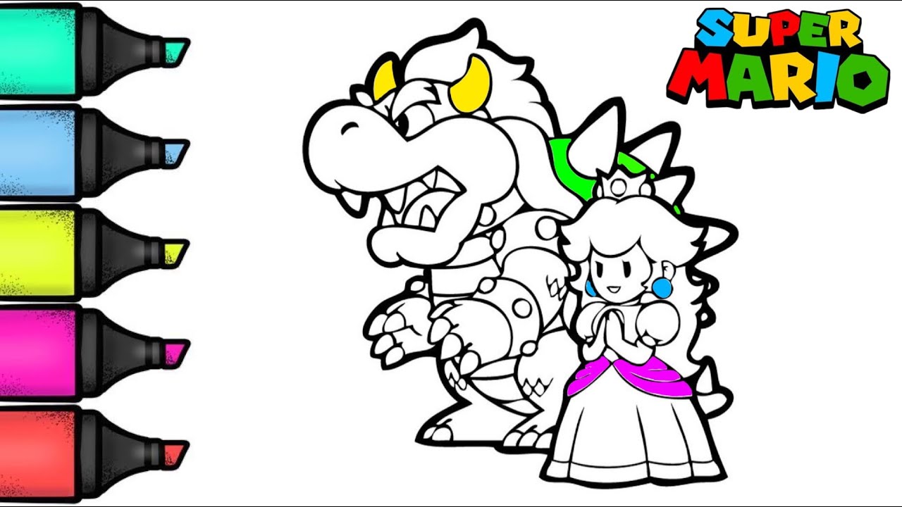 Super mario princess and bowser coloring mario coloring page coloring for kids coloring mario