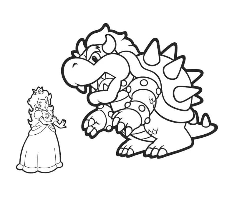 Princess peach and bowser coloring page