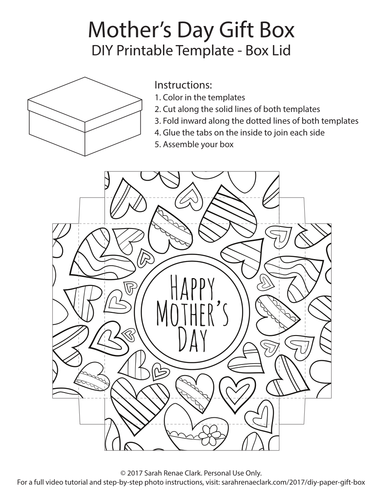 Mothers day gift box templa pack printable pdf gift box templa to color and make teaching resources