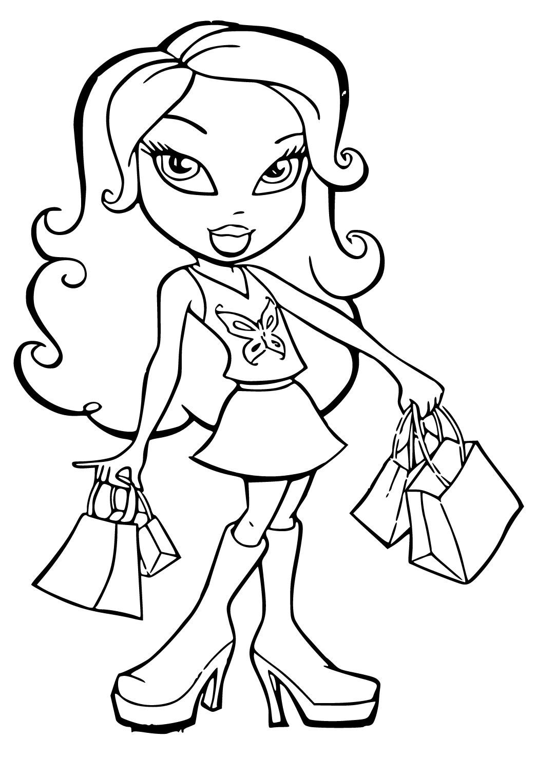 Free printable bratz shopping coloring page for adults and kids