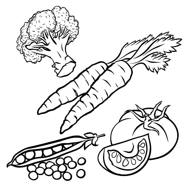 Coloring book fruits and vegetables broccoli stock illustrations royalty