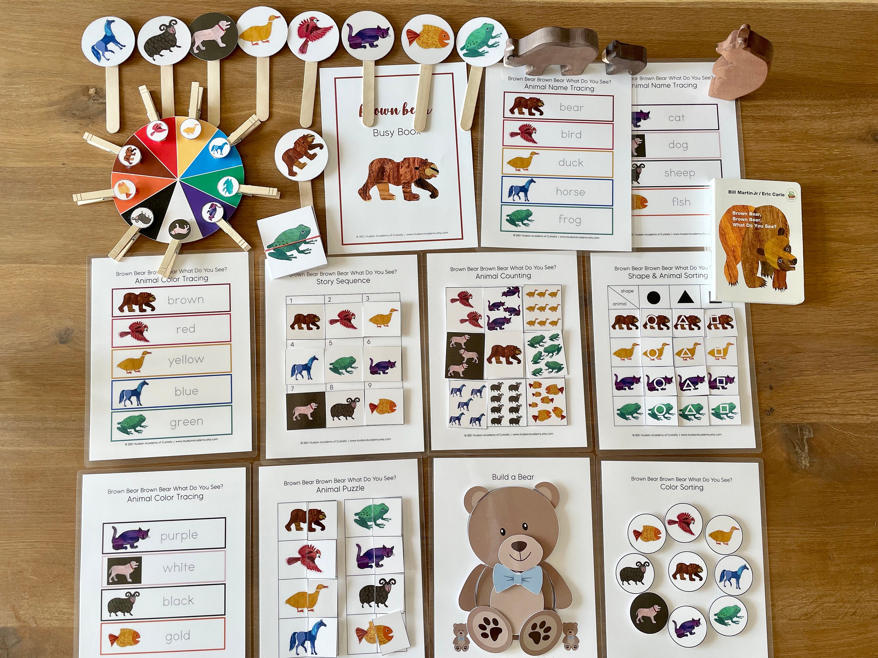 Toddler busy book page brown bear brown bear what do you see eric carle shape sorting color matching educational game instant download