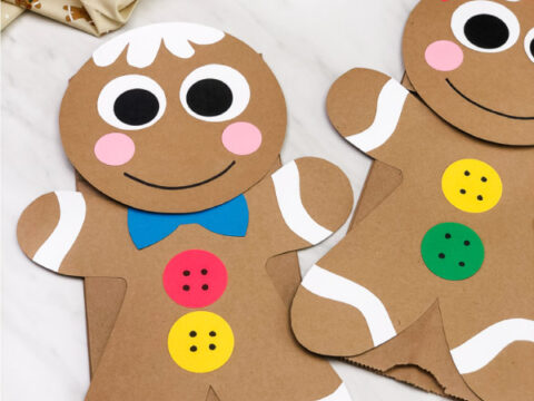 Gingerbread man paper bag puppet craft free template