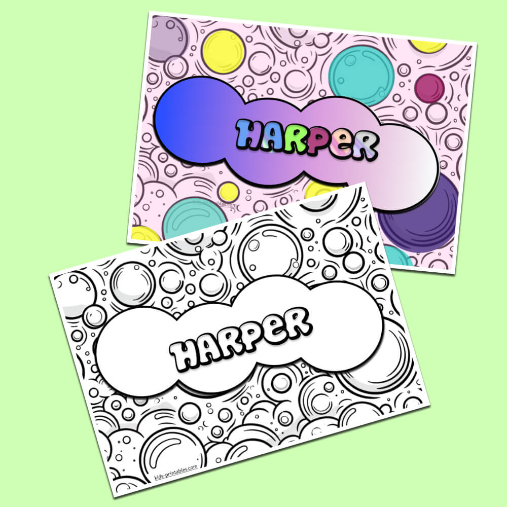 Color your name in bubble letters coloring page kids