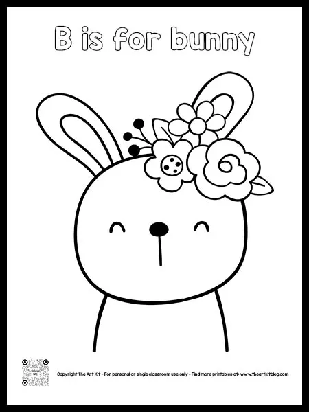 Free printable b is for bunny coloring page bubble font â the art kit