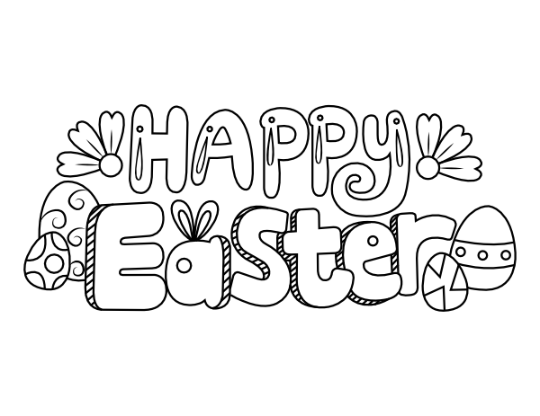 Printable happy easter bubble letter coloring page