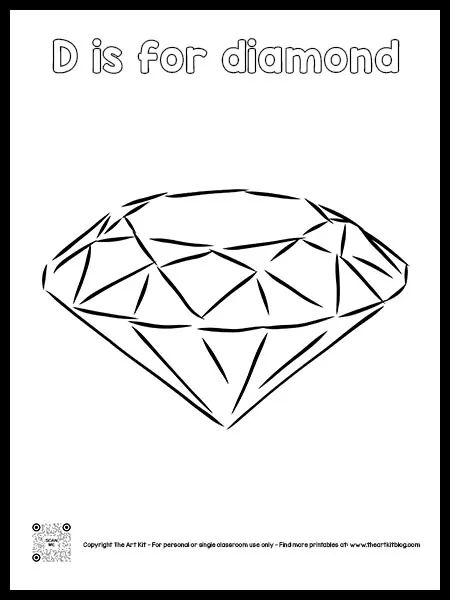 D is for diamond coloring page printable bubble font â the art kit