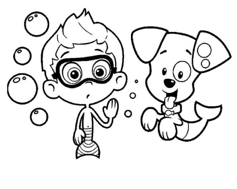 Nonnie and his bubble puppy coloring page