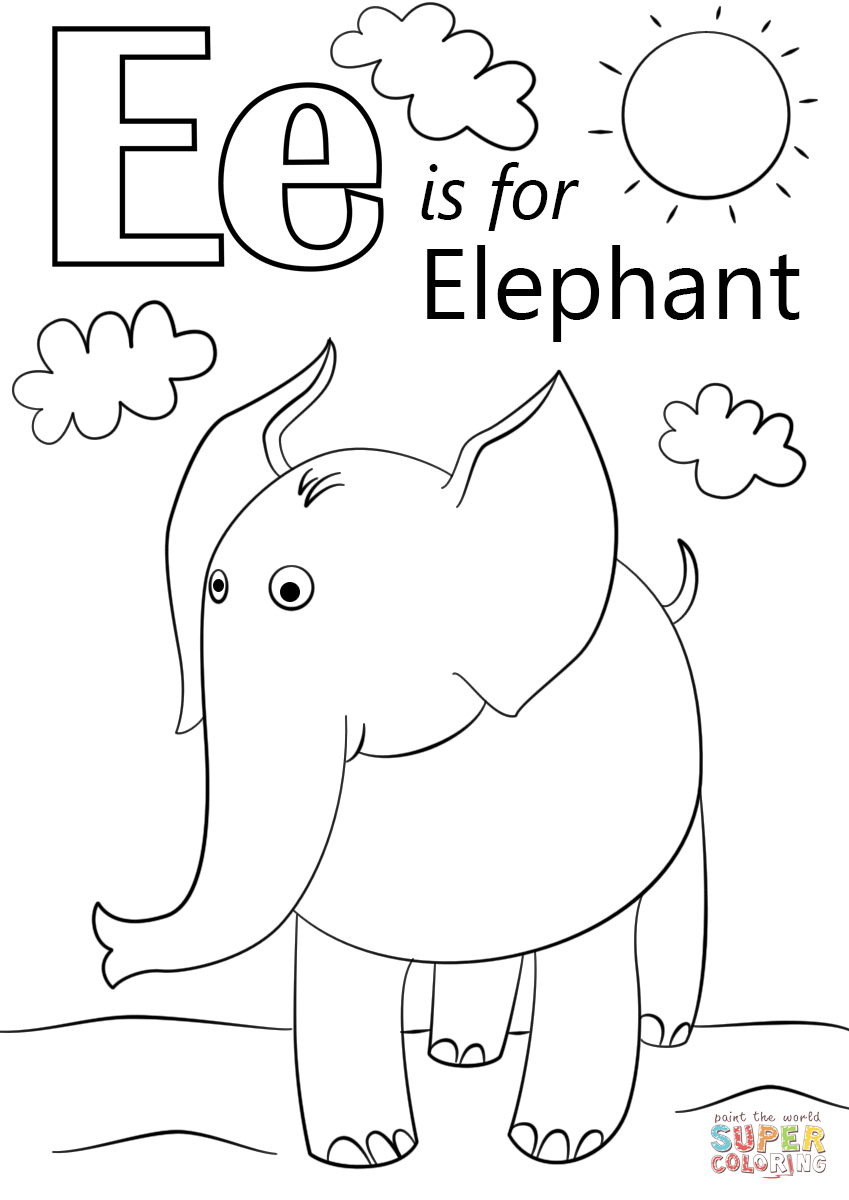 Letter e is for elephant coloring page free printable coloring pages