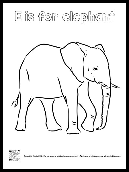 Letter e is for elephant coloring page free printable bubble font â the art kit