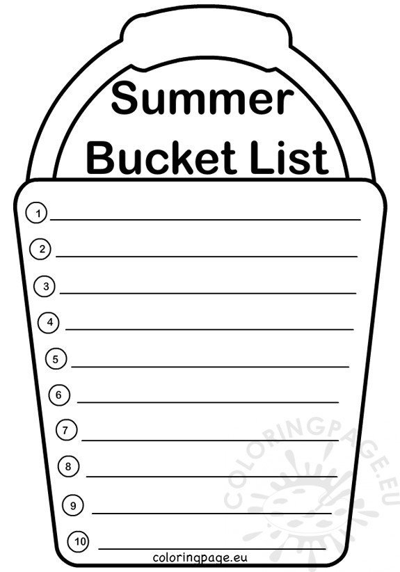 Summer bucket list template coloring page